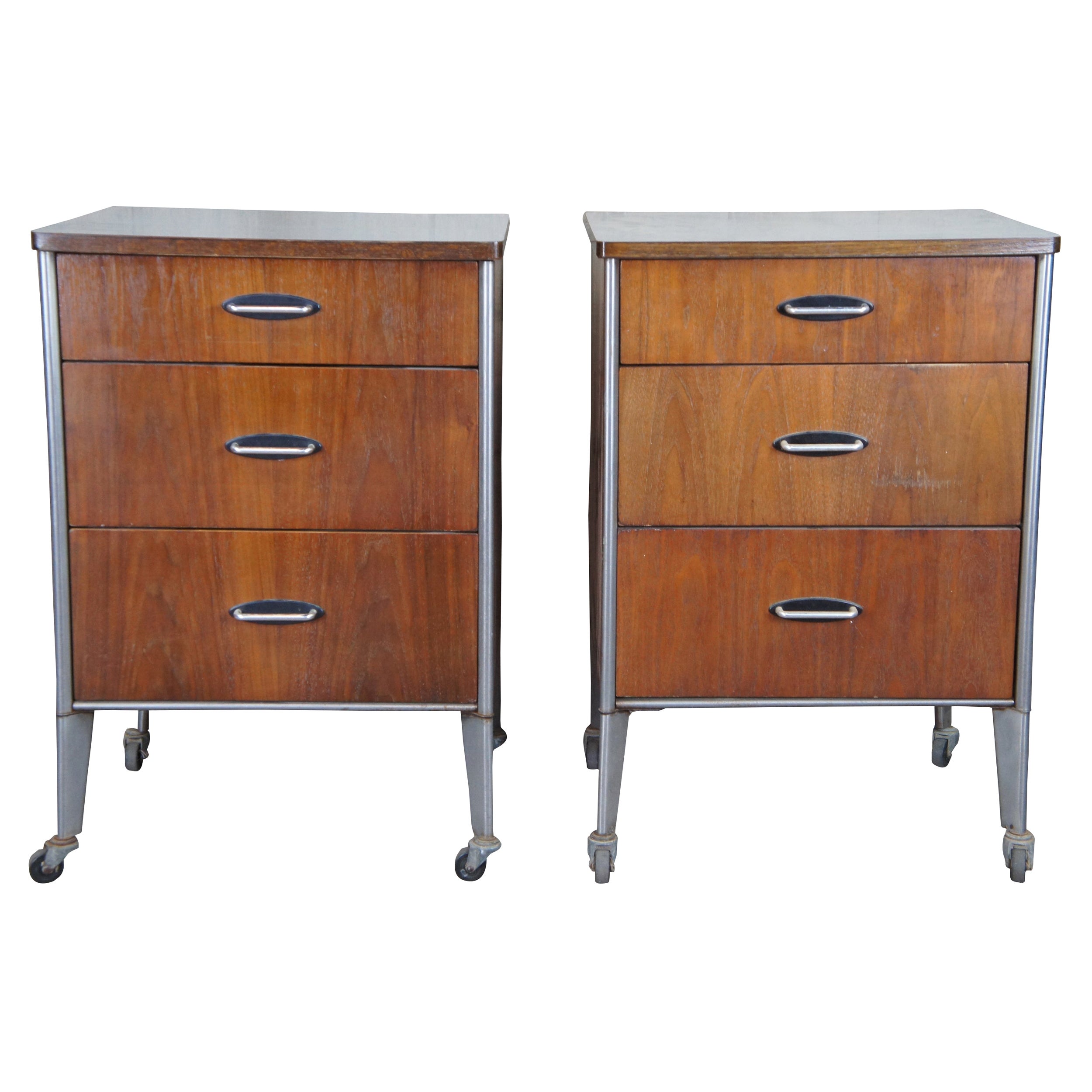 Mid-Century Modern Raymond Loewy Hill Rom Industrial Medical Cabinet Tables MCM