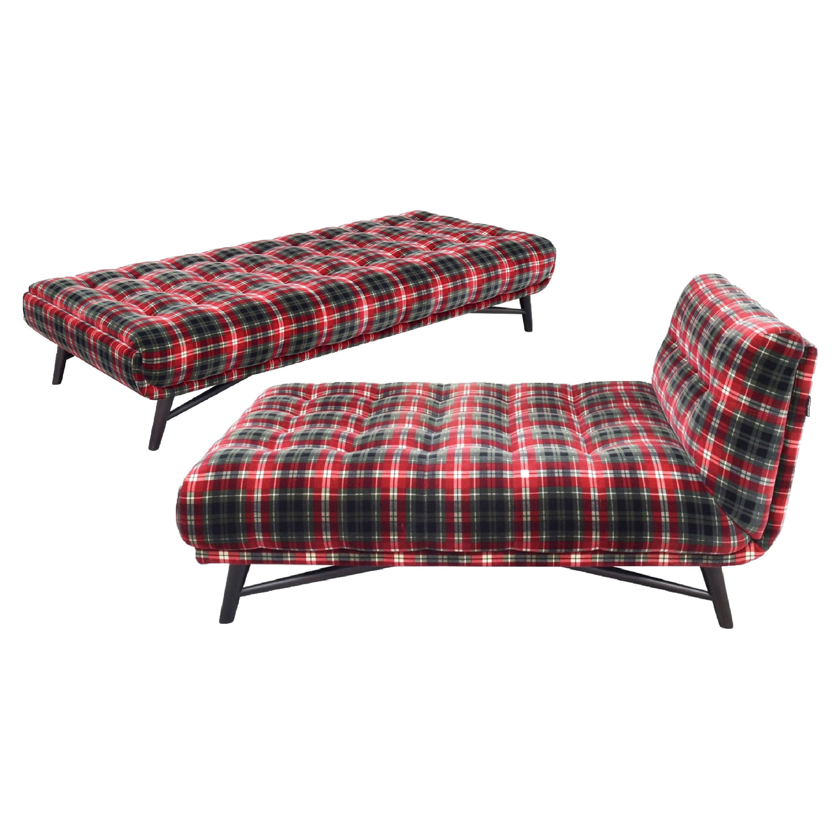 Jean Paul Gautier Red Tartan Velvet Roche Bobois Profile Lounge Chair, Chaise