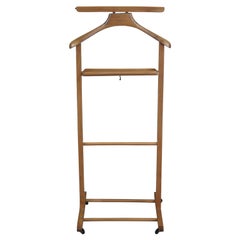 Retro Oak Clothing Wardrobe Rack Butler Valet Stand Rolling Suit Coat Hanger