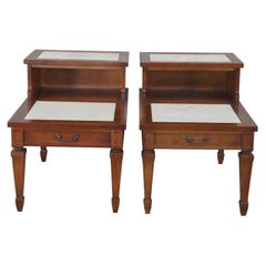 2 Hammary Two Tier Italian Provincial Cherry Marble Side Accent Tables Vtg MCM