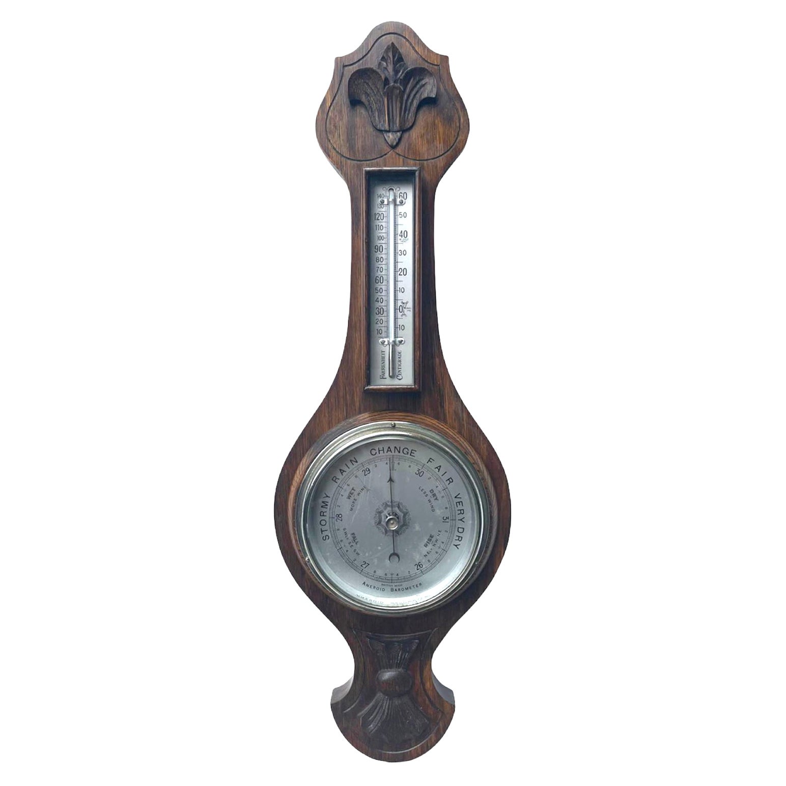 Small Antique Carved Oak Barometer