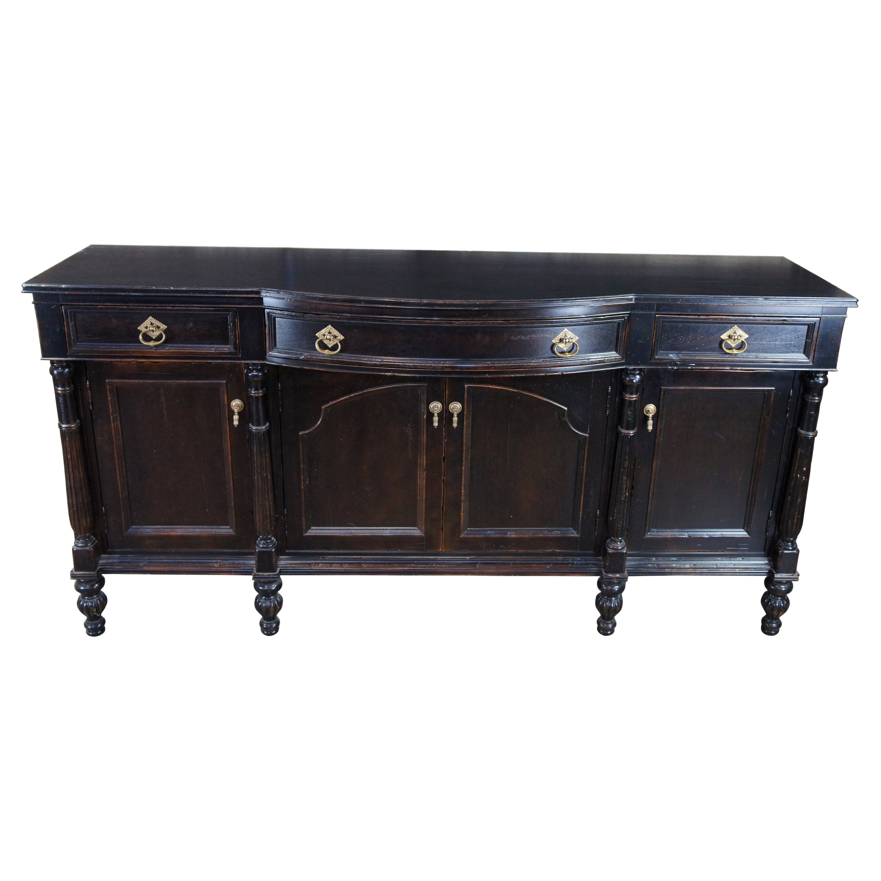 Hickory White Traditional Black Bow Front Buffet Server Sideboard Credenza