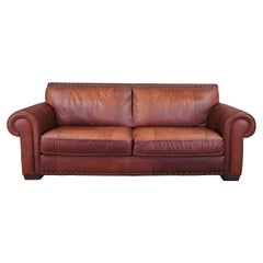 Traditional Italian Leather Heirloom Monaco Sofa Couch Nailhead Brown Cognac Vtg