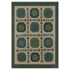 Vintage Swedish Green Wool Flat Weave Rug by Birgitta Södergren 'BS'