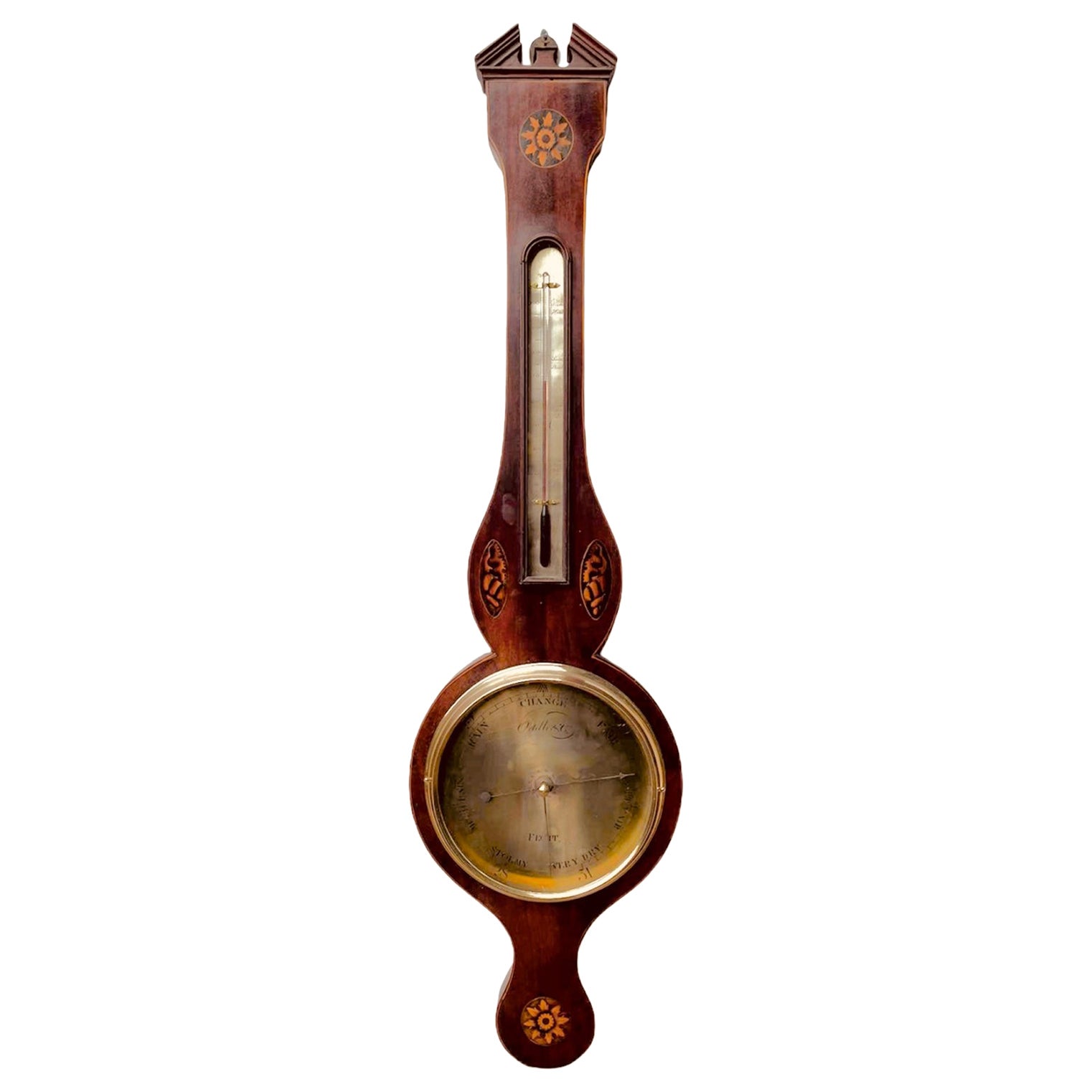 Antique George III Mahogany Banjo Barometer For Sale