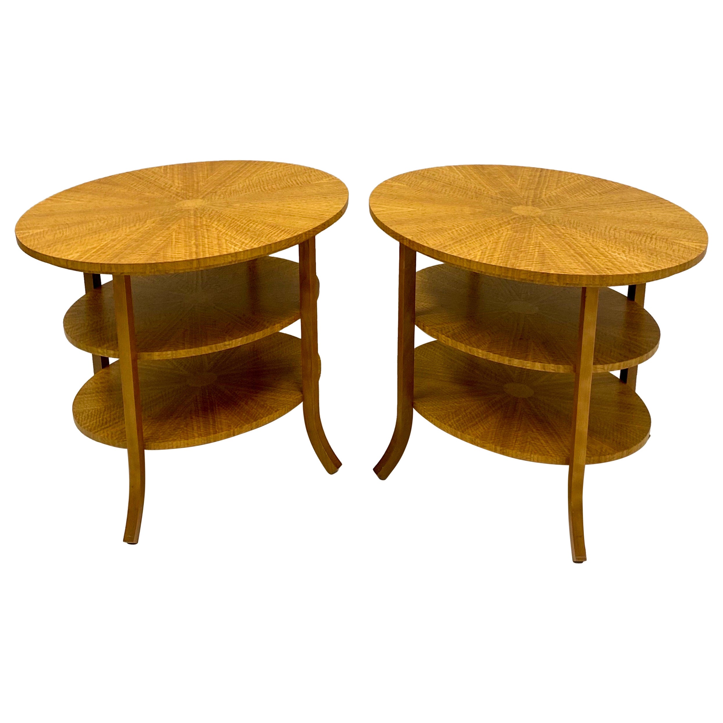 William Switzer Inlaid Biedermeier Style Modern Satinwood Side Tables, S/2