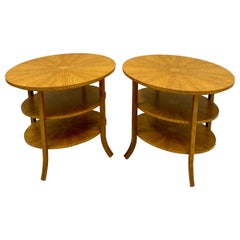 Vintage William Switzer Inlaid Biedermeier Style Modern Satinwood Side Tables, S/2