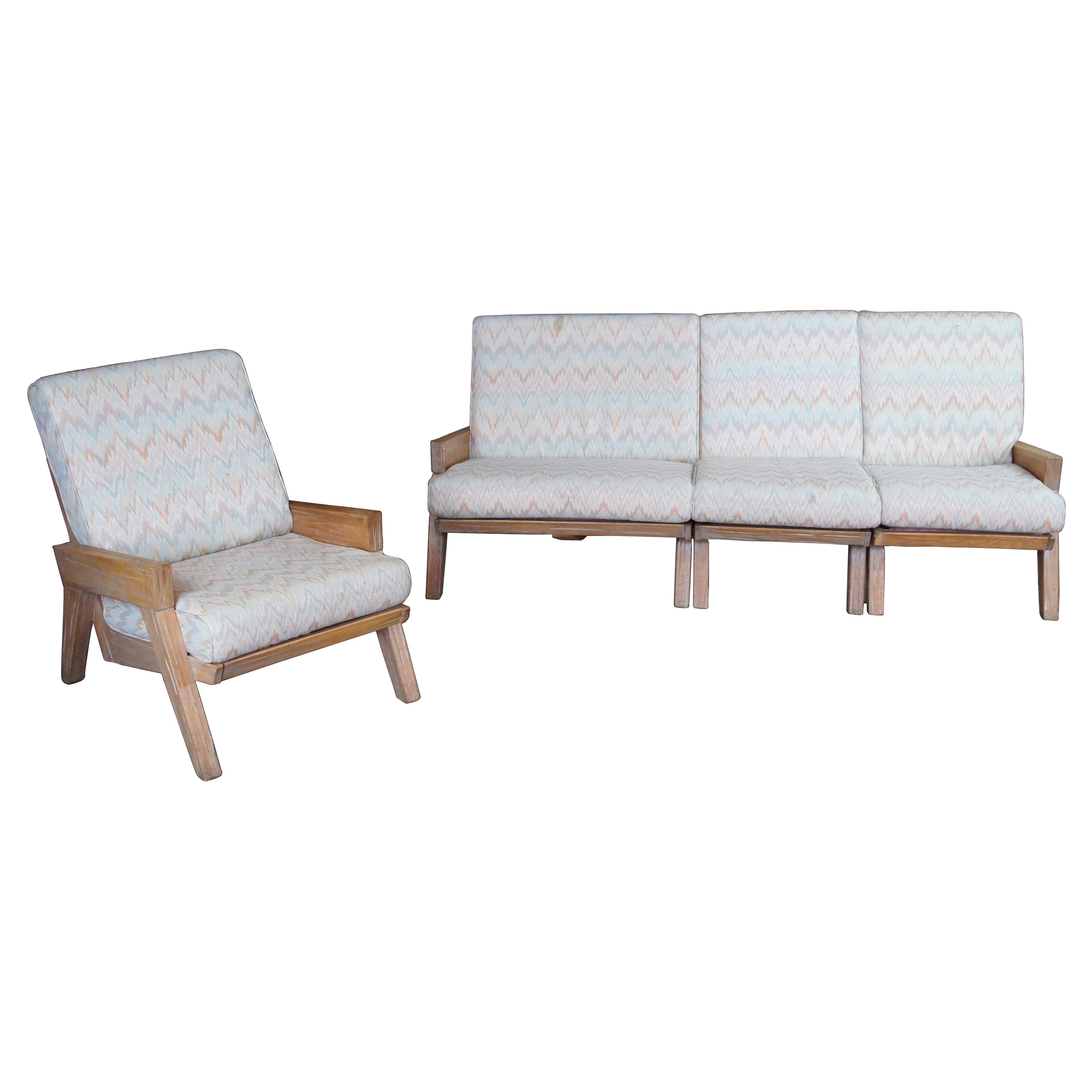 Vintage 4 Pc August Brandt Ranch Oak Rustic Sectional Sofa & Lounge Arm Chair