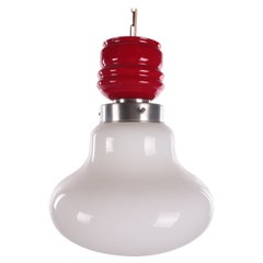 Vintage Hanging Lamp Red with White Milk Glass 1960s