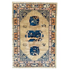 Bobyrug's Pretty Vintage Chinese Art Deco Design Peking Rug