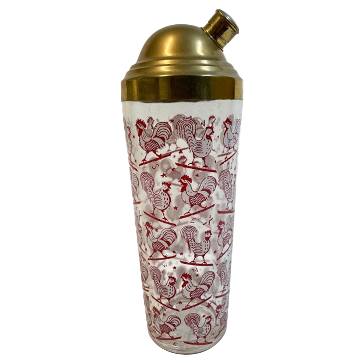 Art Deco Red and White Rooster Cocktail Shaker