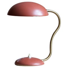 ASEA, Adjustable Table Lamp / Desk Light, Red Lacqured Metal Brass, Sweden 1950s