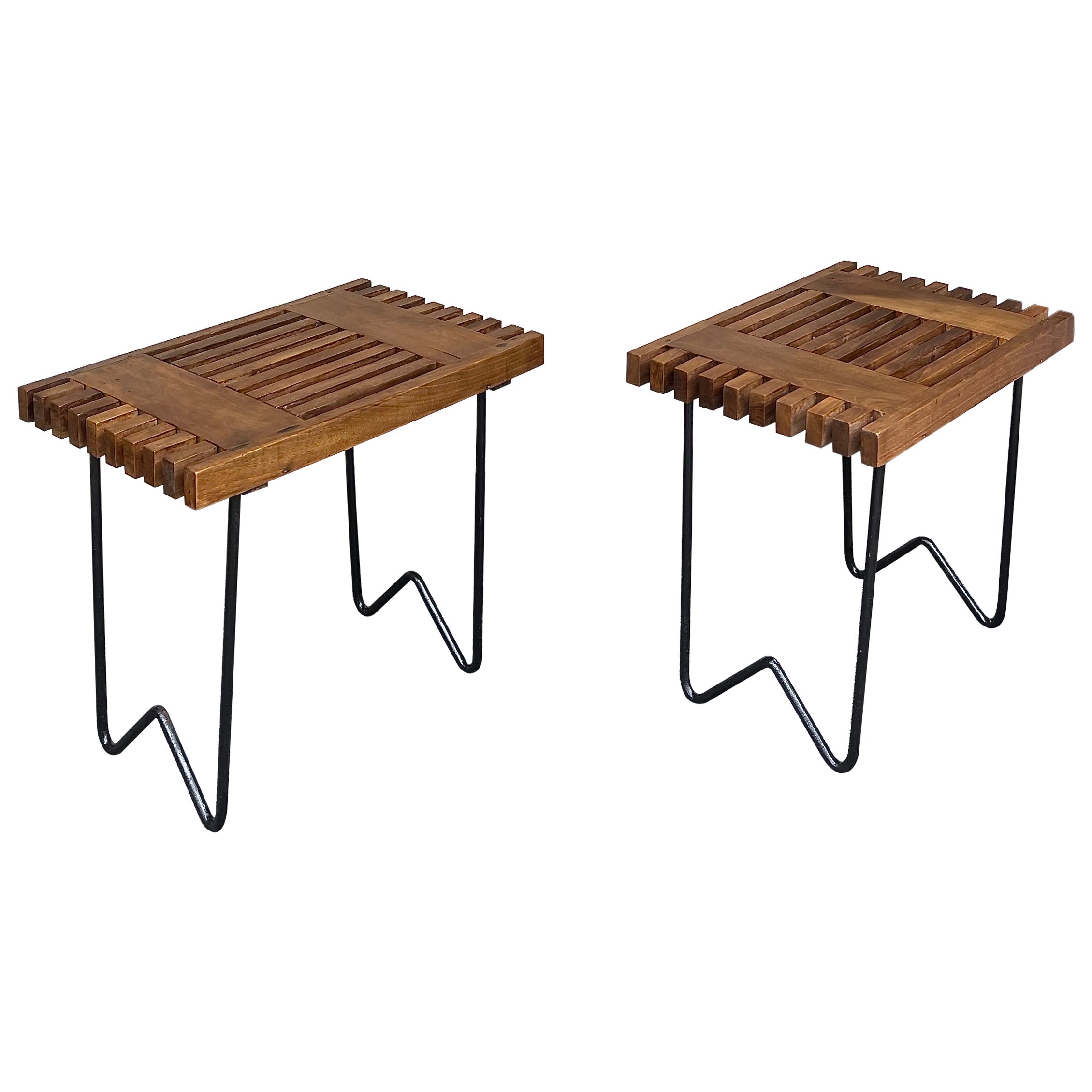 Mid Century Wood and Metal Stools, Italy, 1950s