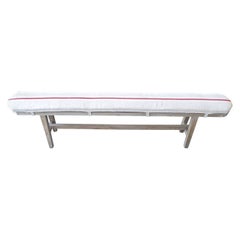 French 19th Century Painted Plain Long Wood Bench with Cushion