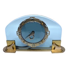 Art Deco Rare and Stunning Bem Ltd Glass, Brass Electric Mantle Clock, c1930