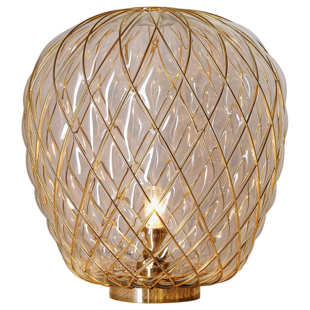 Lampada da tavolo grande 'Pinecone' in vetro trasparente e metallo dorato per Fontana Arte