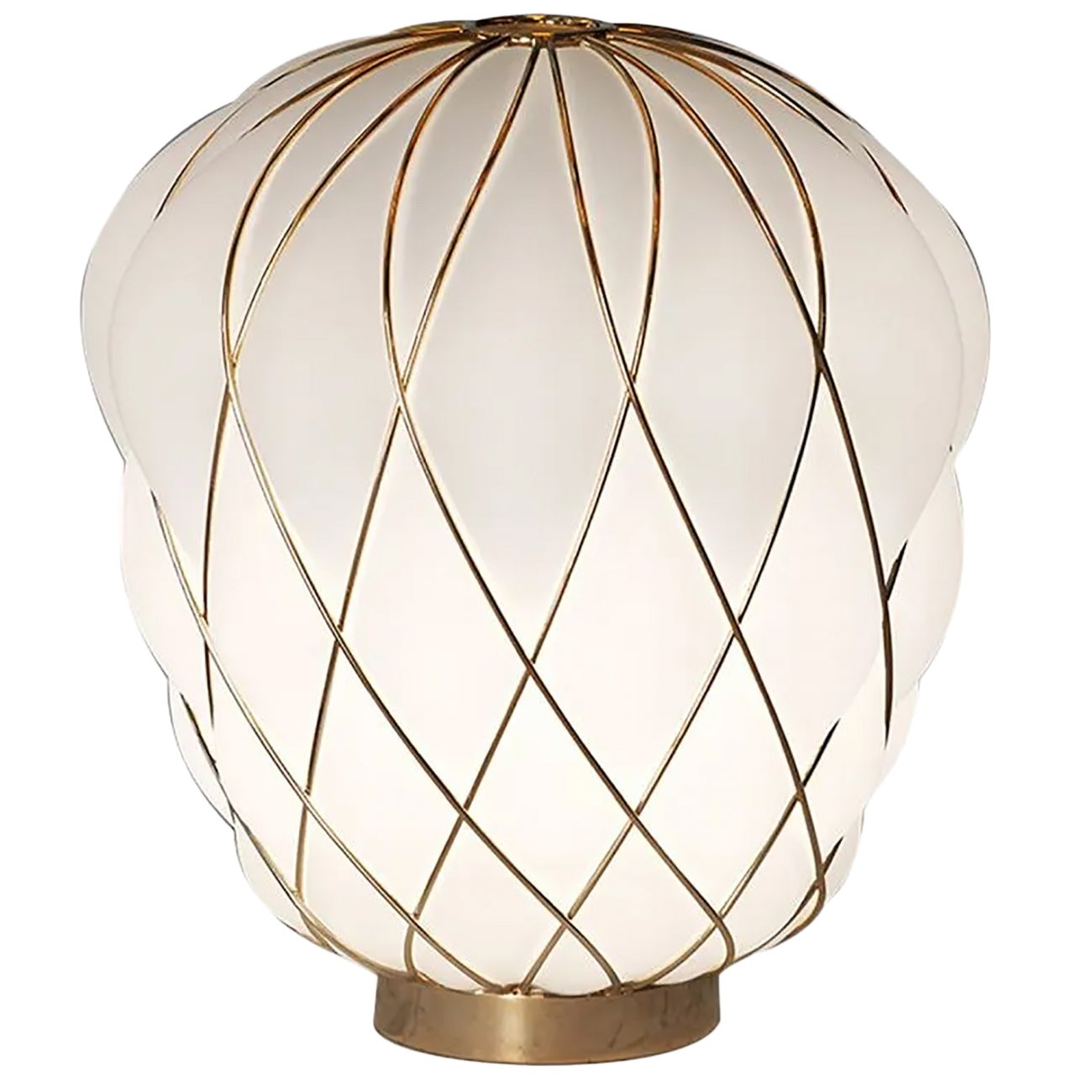 Medium 'Pinecone' Table Lamp in Opaline Glass & Gold Metal for Fontana Arte