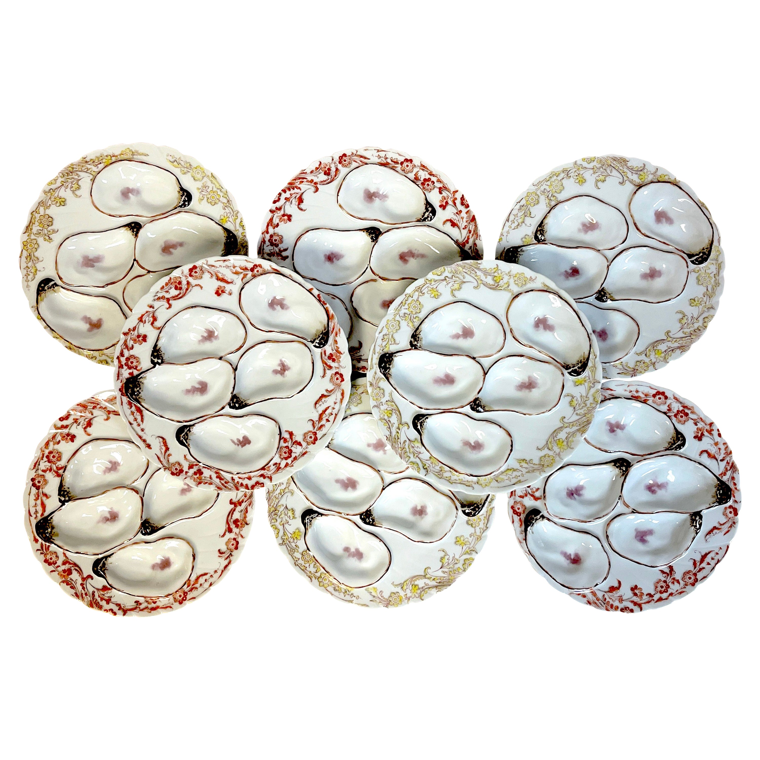 Eight 19th C Havilland Limoges Aesthetic Movement Oyster Plates