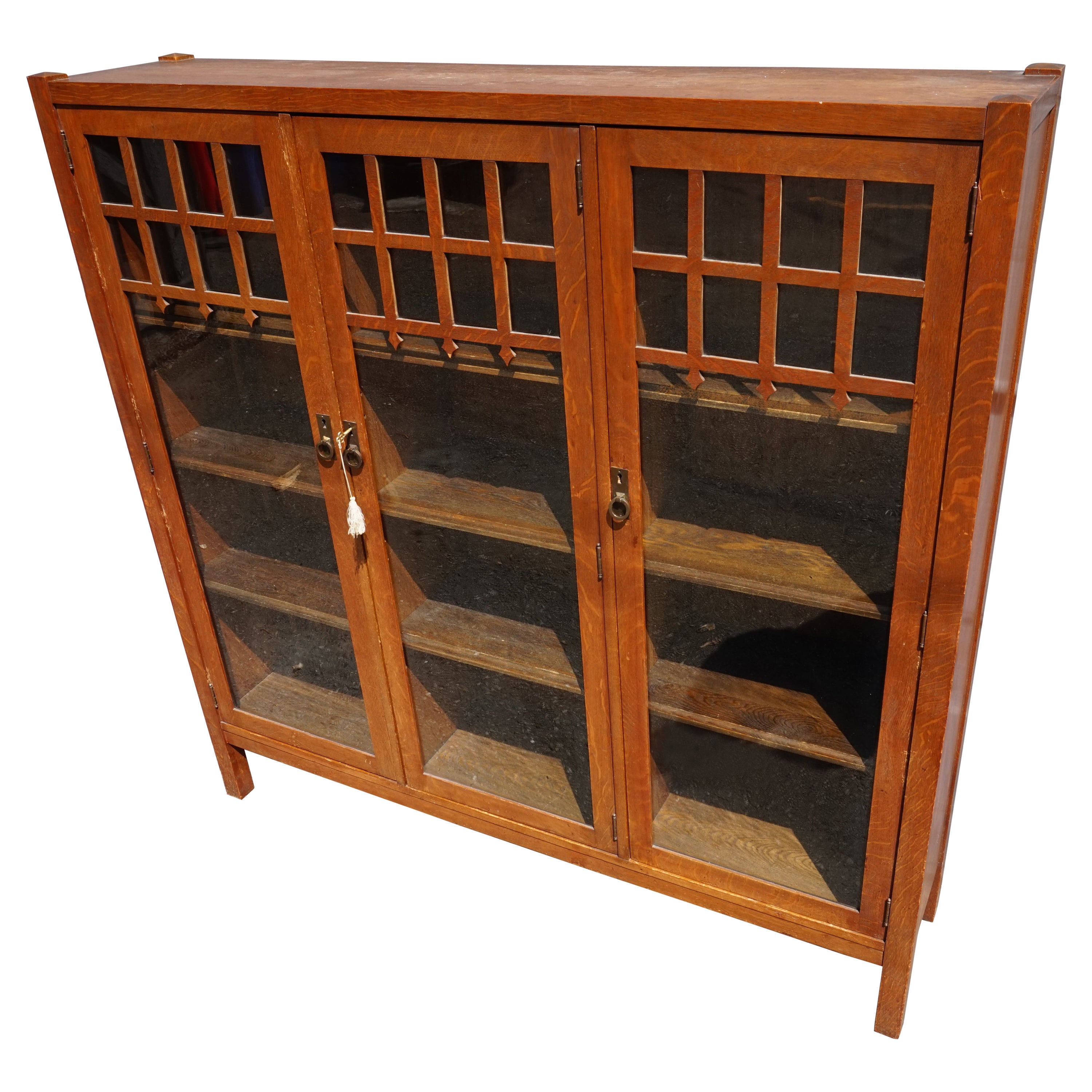 Rare Arts & Crafts Solid Oak Shelved Bookcase Curio Cabinet