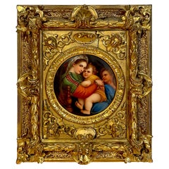 19th C Painting on Porcelain 'Madonna Della Seggiola' After Raphael