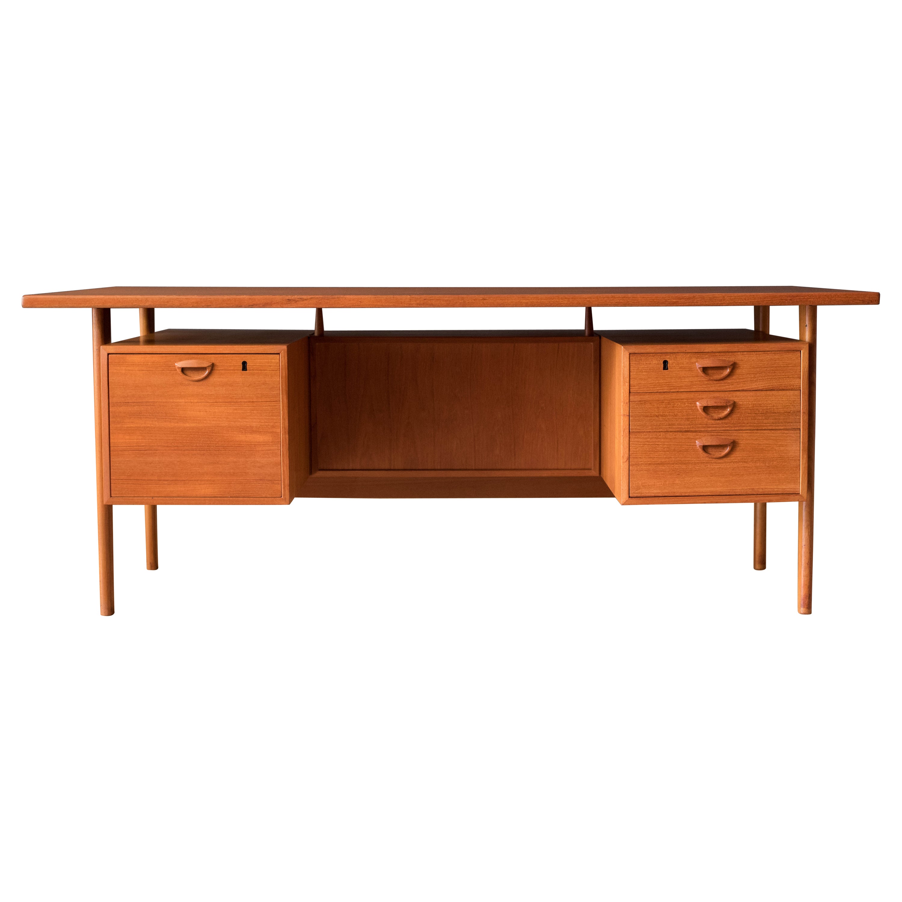 Vintage Danish Teak Floating Executive Desk by Kai Kristiansen