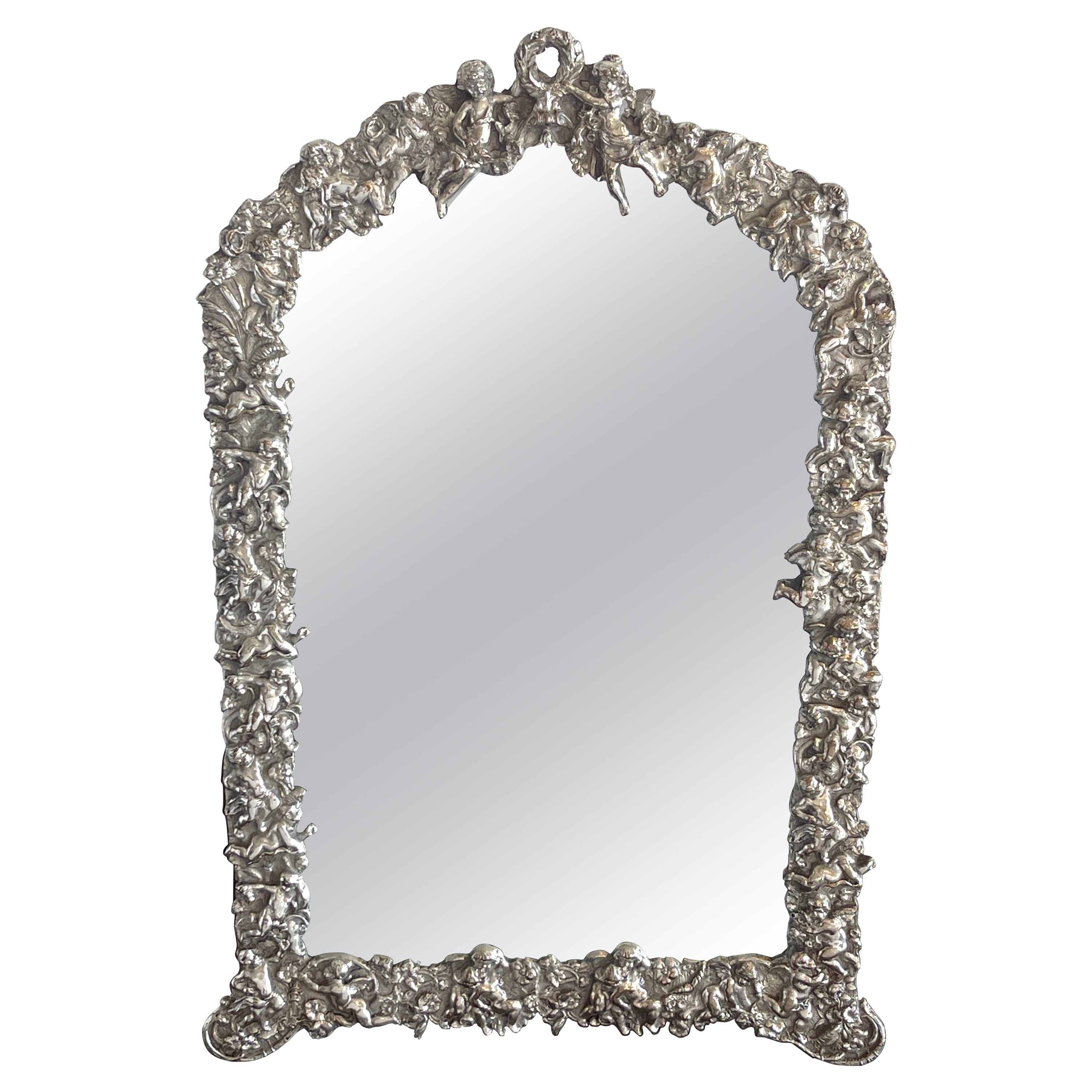 19th Century French Silverplated Putti Motif Dressing Mirror For Sale