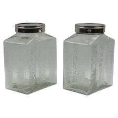 Art Deco Glass and Chrome Kitchen Canister Jar, a pair