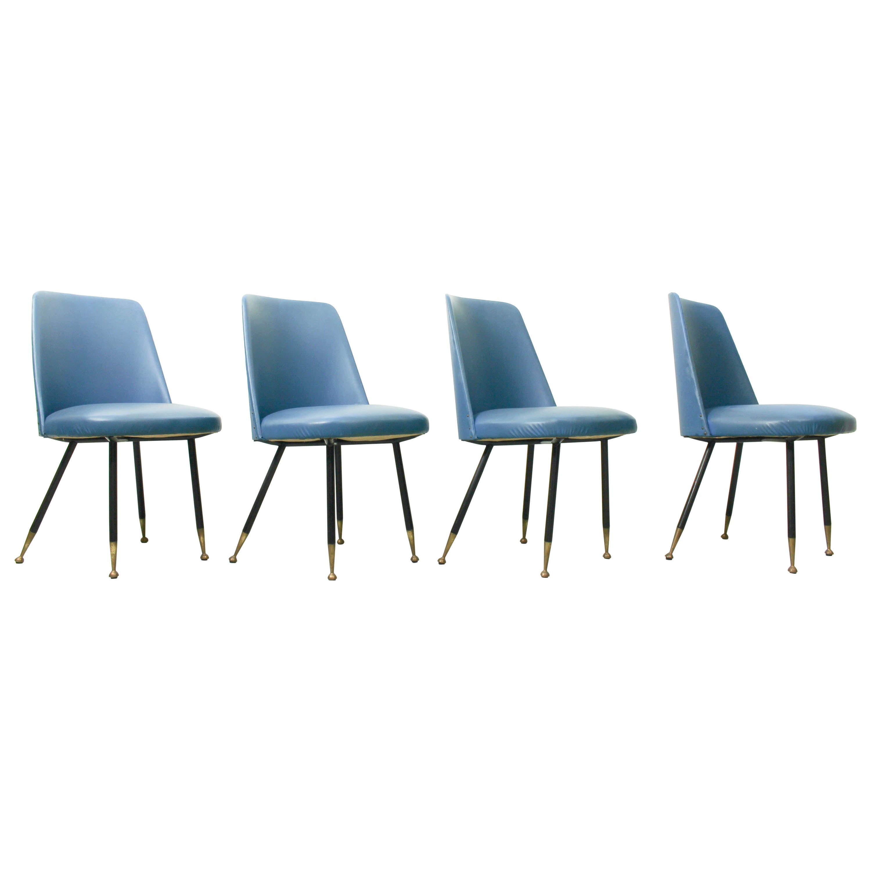 Set of 4 Elegant Italian Dining Chairs with Brass Feet, 1950s For Sale