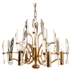 1970's Brass & Glass Chandelier by Gaetano Sciolari