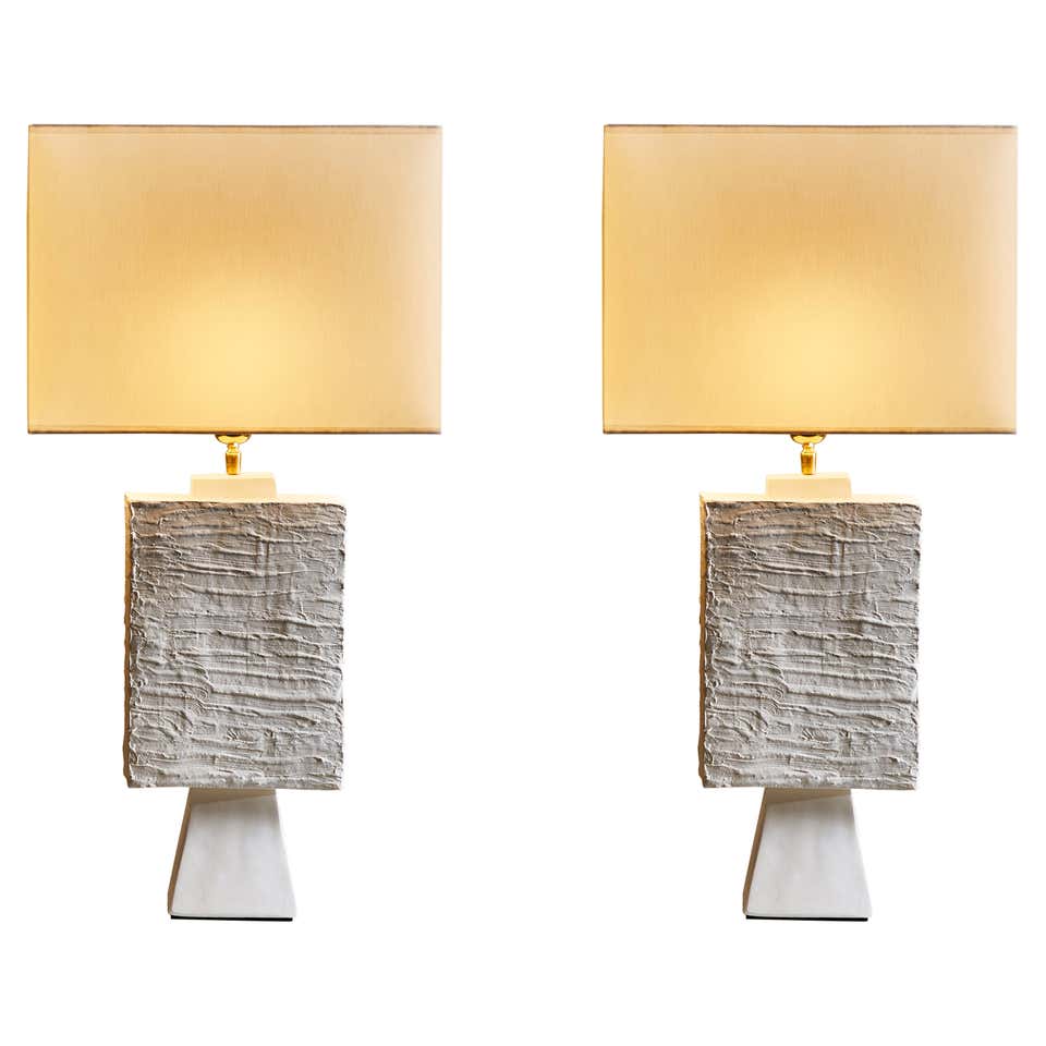 Pair of Plaster Rectangular Table Lamps at 1stDibs