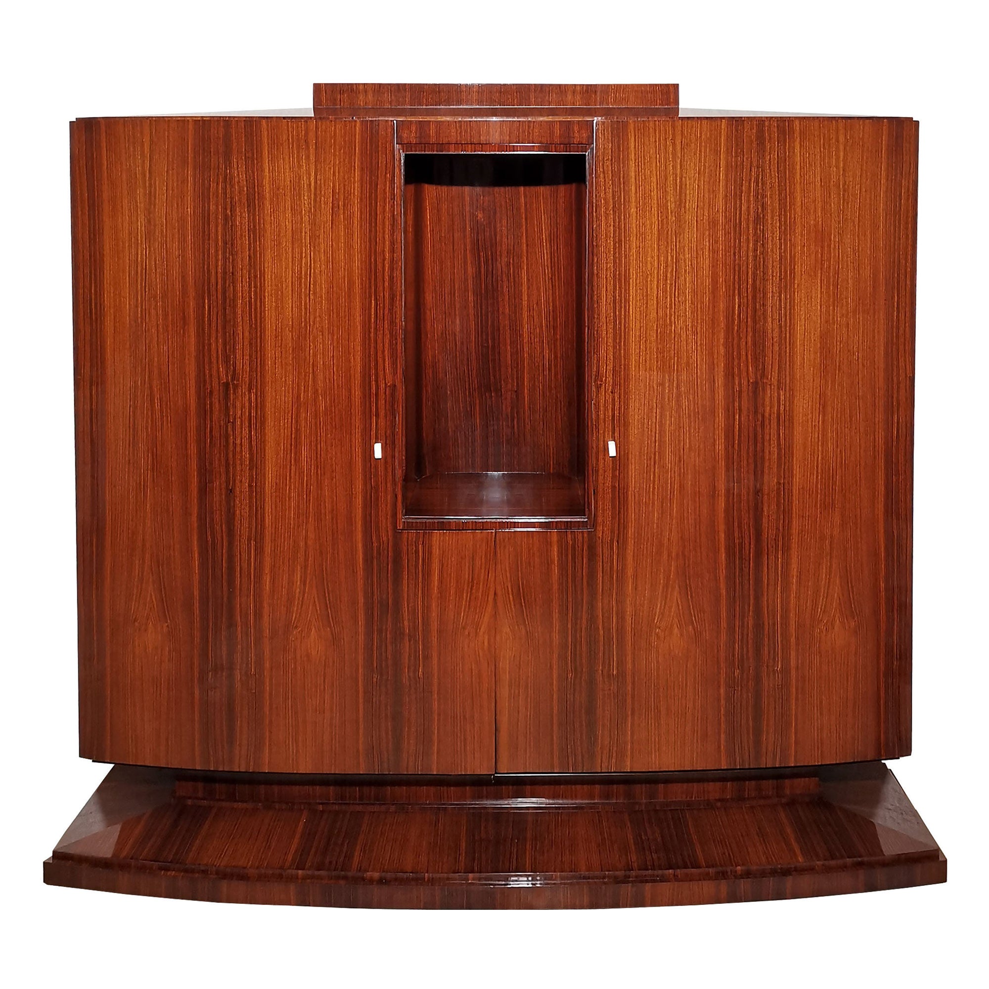 Art Deco Storage Cabinet, Mahogany, Sycamore, Curved Doors, Shelves - France