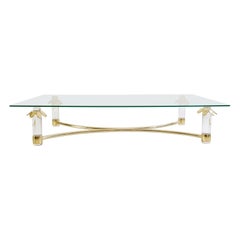 Retro Rectangular Glass Coffee Table with Bronze and Plexiglass Frame, Italy, 1980s
