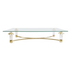 Table basse rectangulaire en verre avec cadre en bronze et plexiglas, Italie, années 1980