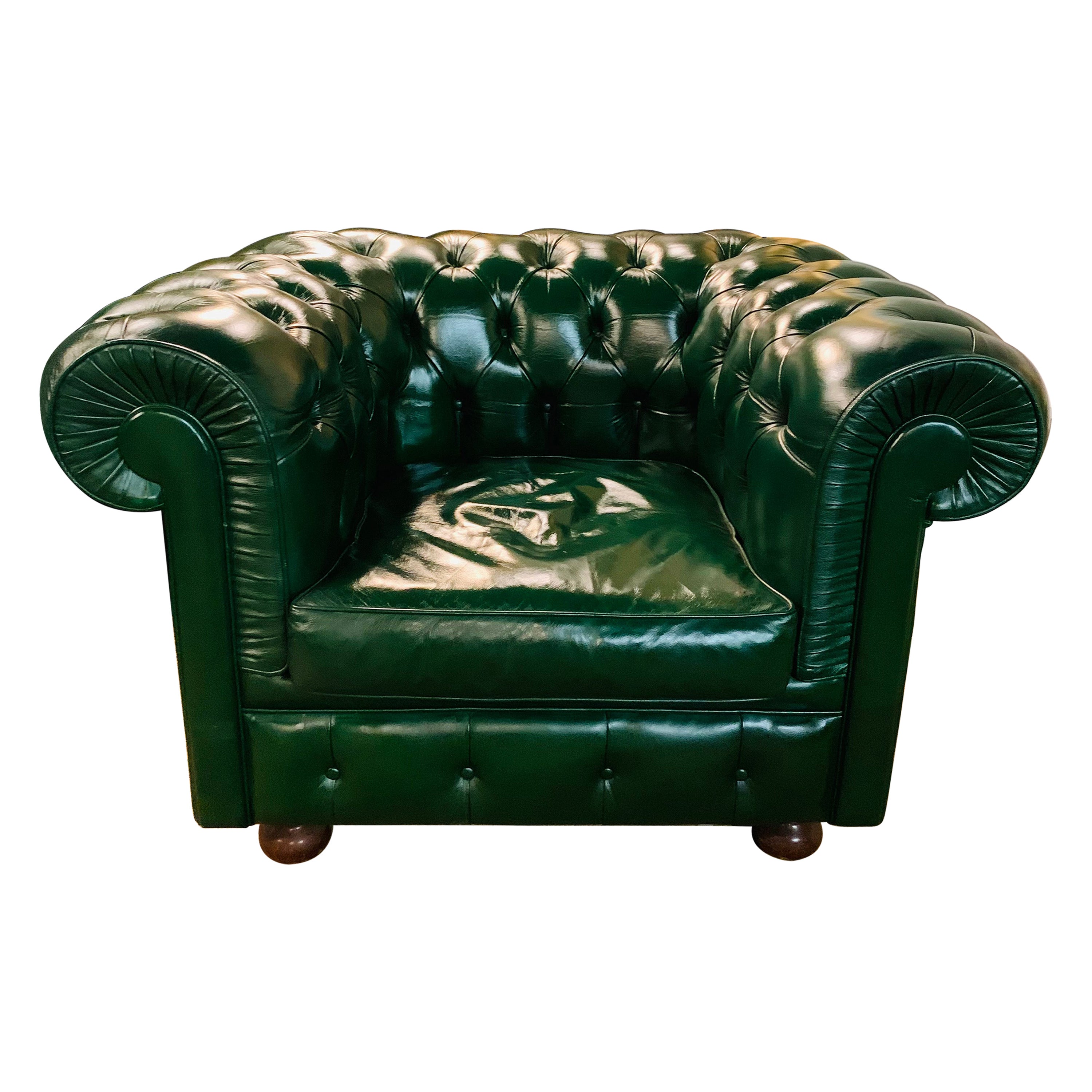 Green Leather Chesterfield Club Suite, Green Leather Club Chair
