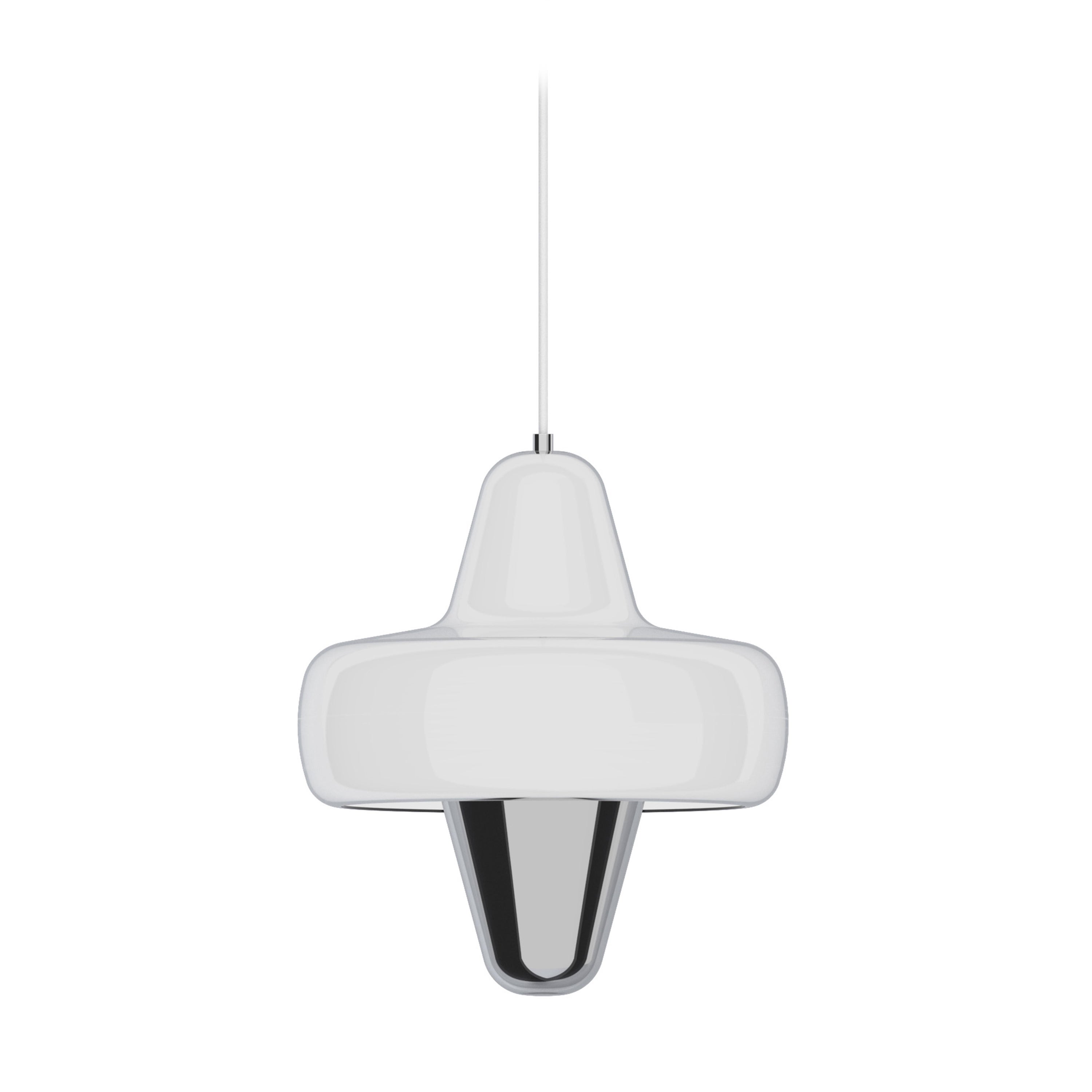 Swan Pendant Lamp Opaline White Glass, Chrome For Sale