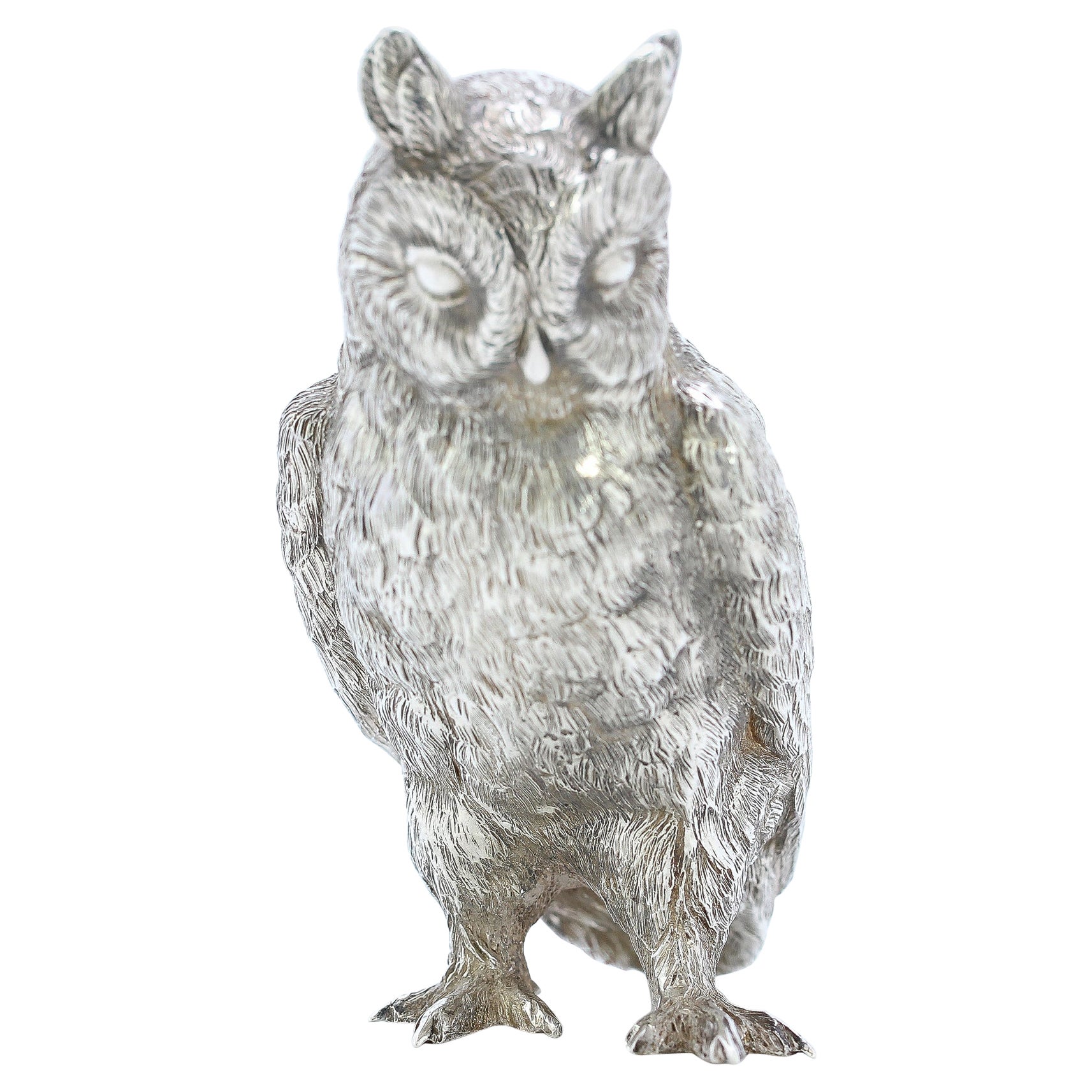 Sterling Silver Detailed Owl Figurine, London 1994