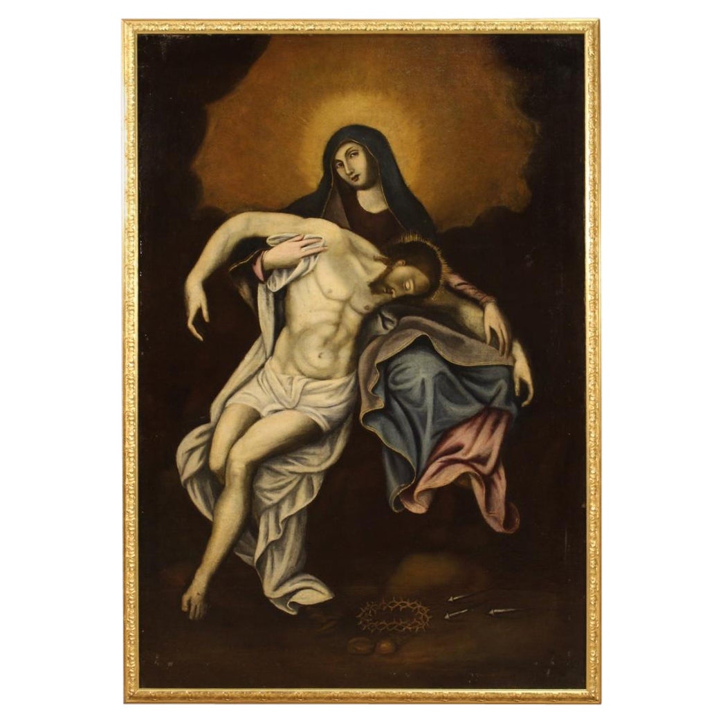 Spanisches antikes religiöses Gemälde Piety, Öl auf Leinwand, 18. Jahrhundert, Öl auf Leinwand, 1750