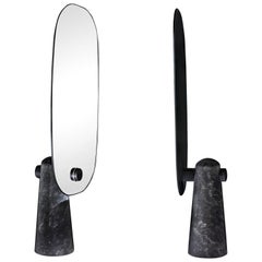 Iconic Standing Mirror Black Marble 'Marquina' Base, Black Structure