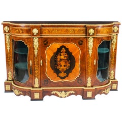 Antique Victorian Burr Walnut Marquetry Ormolu Mounted Credenza 19th C