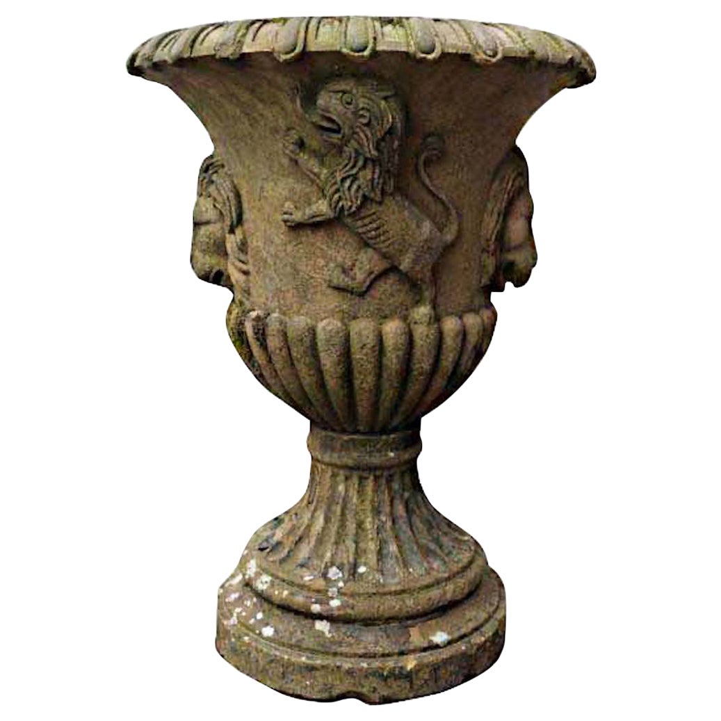 Antique English Carved Yorkstone Urn For Sale