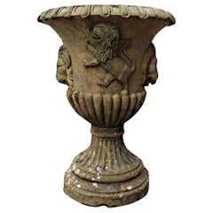 Antique English Carved Yorkstone Urn