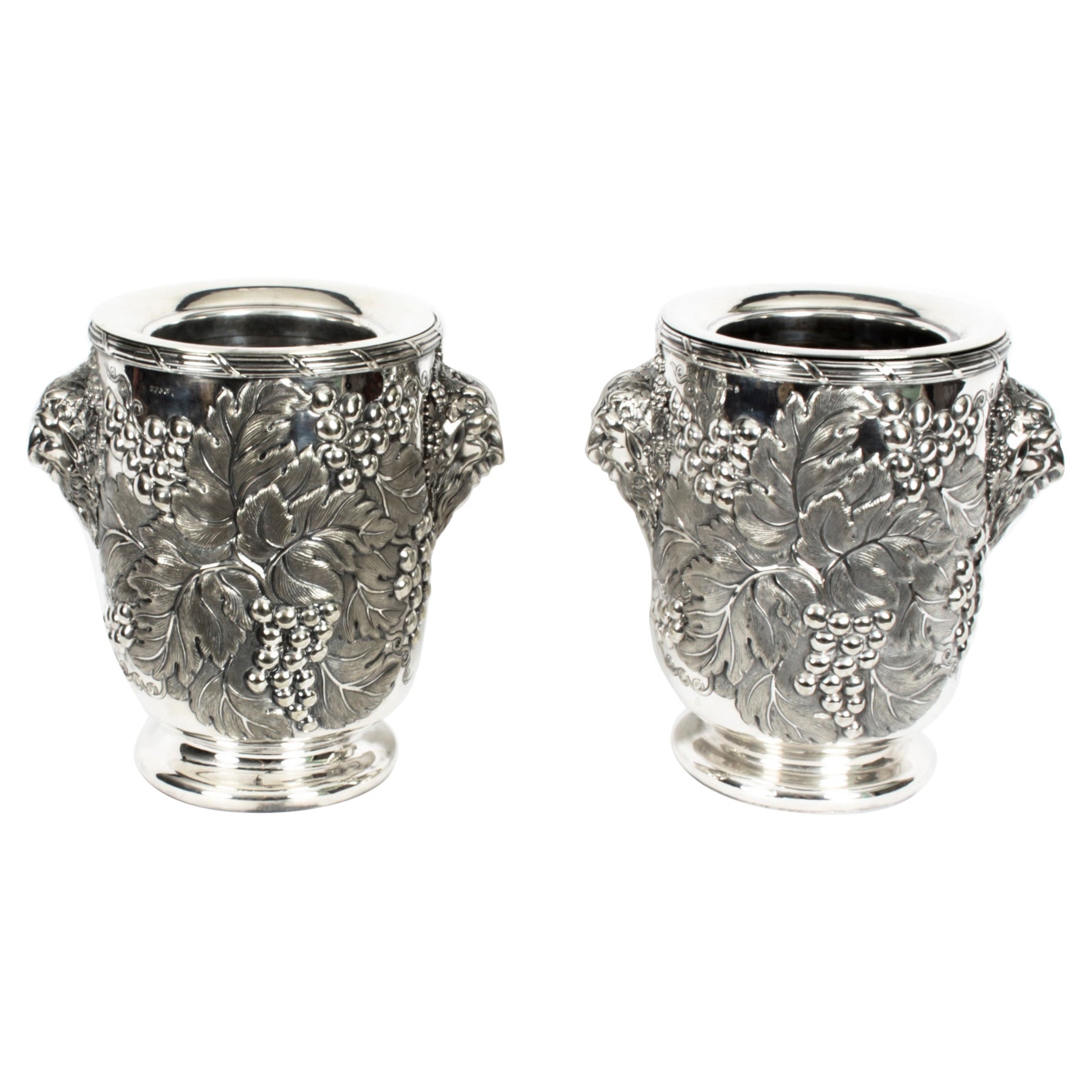 Antique Pair Silver Plated Wine Coolers by Hawksworth, Eyre & Co 19th Century