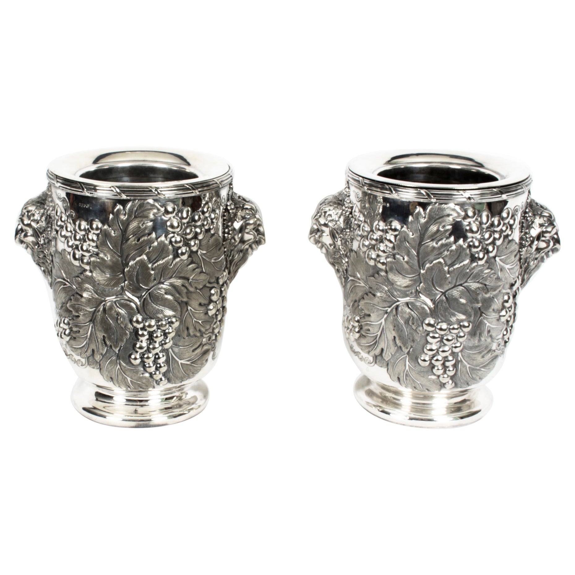 Antique Pair Silver Plated Wine Coolers by Hawksworth, Eyre & Co 19th C For Sale