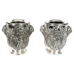 Antique Pair Silver Plated Wine Coolers by Hawksworth, Eyre & Co 19th C