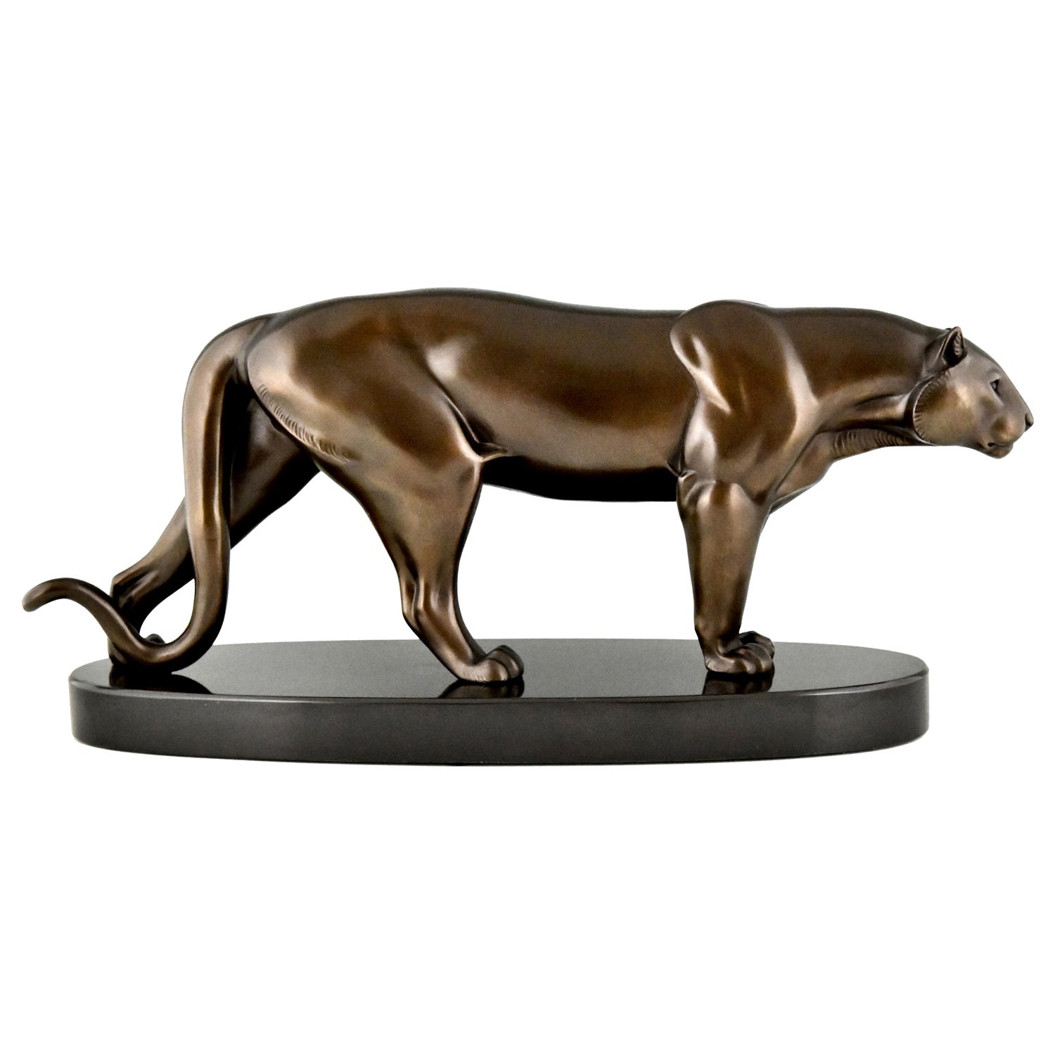 Art Deco Sculpture of a Panther on Marble Base by Rulas France 1930