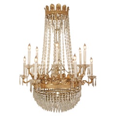 Antique French 19th Century Neoclassical Style Crystal and Ormolu Chandelier