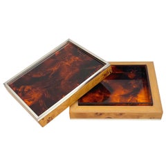 Vintage Burl Wood & Tortoiseshell Effect Lucite Box, Italy, 1970s