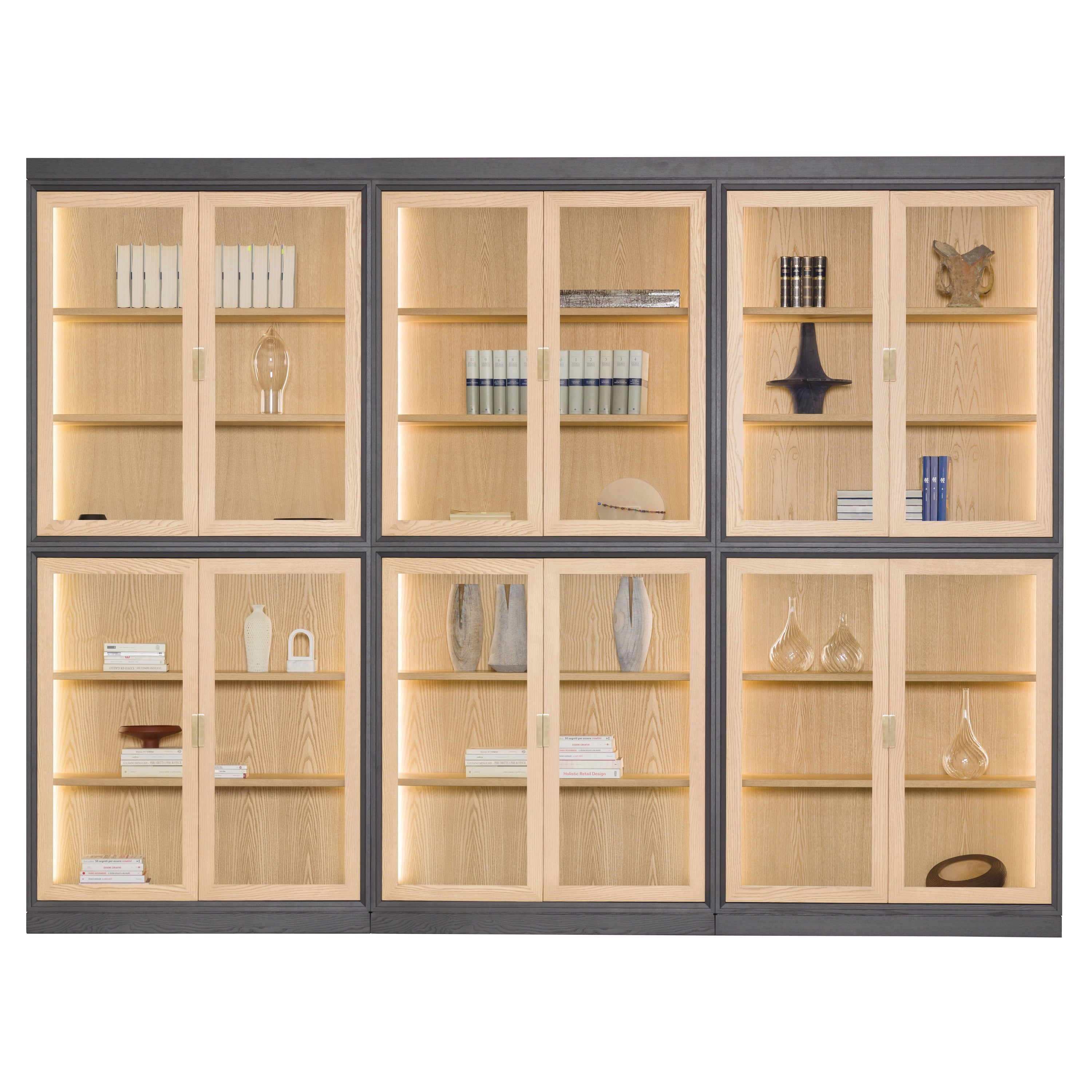 Morelato, Novecento Bookcase in Ash Wood with Led Lights