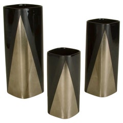 Set of Three Rosenthal Vases Porcelain Metallic and Black Studioline by Dresler
