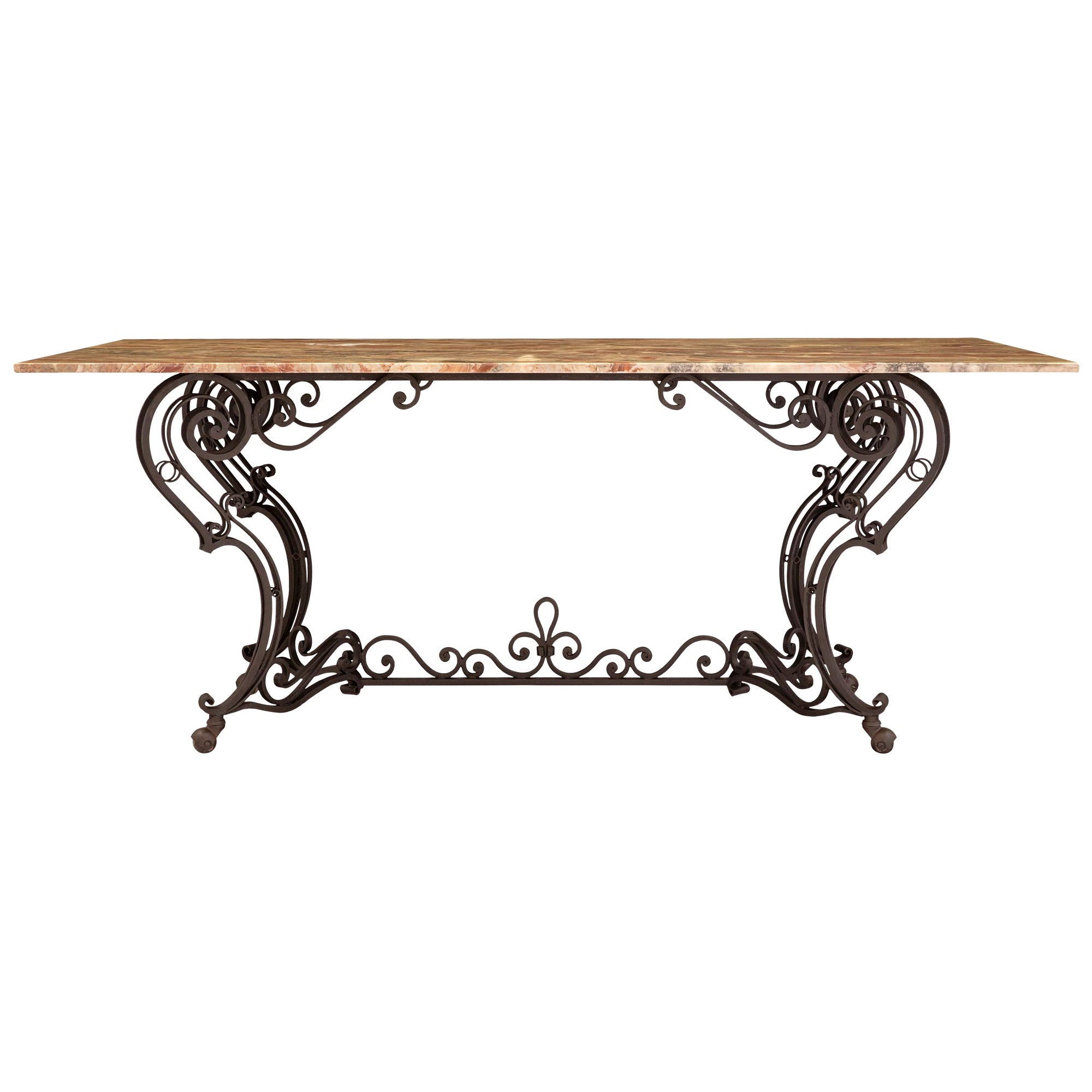 Italian 19th Century Wrought Iron Base and Marble Top Center Table